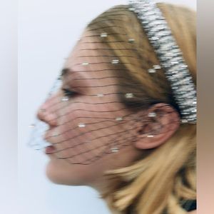 Zara rhinestone mesh quilted headband NWT